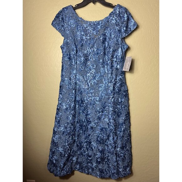 NWT Alex Evenings Tea Length A-Line Rosette Dress Brushed Peri 16 - Picture 2 of 7